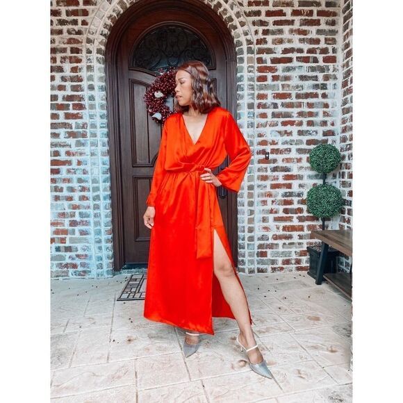 ZARA RED SATIN MIDI DRESS NEW - Picture 1 of 10